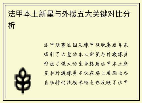 法甲本土新星与外援五大关键对比分析